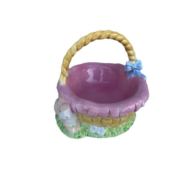 Lot of 3 Ceramic Easter Candy Dishes 2 Baskets and 1 Jelly Bean Lid Dish Bundle - Picture 6 of 16